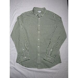 Goodfellow Shirt MensM Green Gingham Button Down Long Sleeve Slim Poplin Grandpa